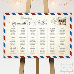 Modèle de plan de table pour mariage personnalisé | Thème de voyage Mariage à destination | Téléchargement numérique imprimable | Conception de cartes postales photo