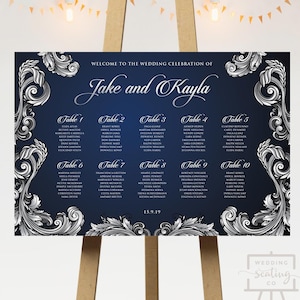 Hochzeits-Sitzplan Marine Barock Thema Rahmen Landschaft Breit Tischzuordnung Druckbares Schild Personalisiertes PDF Grand Luxe DIGITAL