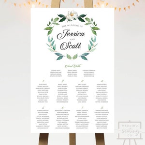 Mapa de assentos Atribuição de mesa de casamento Guirlanda Folhas Natureza botânica Personalizada Branco Interior Exterior Jardim encantado Tema DIGITAL