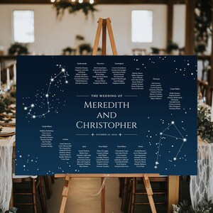 Plano de asientos para boda según constelaciones, plano de asientos con mapa estelar para cielo nocturno, letrero astronómico para boda, plano de mesa celestial, PDF imprimible digital