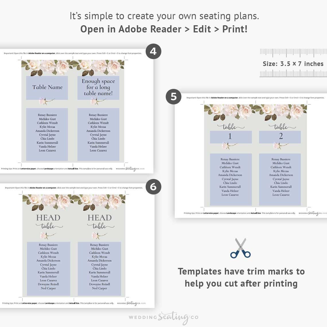 Table Name Cards Printable Templates Floral Wedding Neutral Pink ...