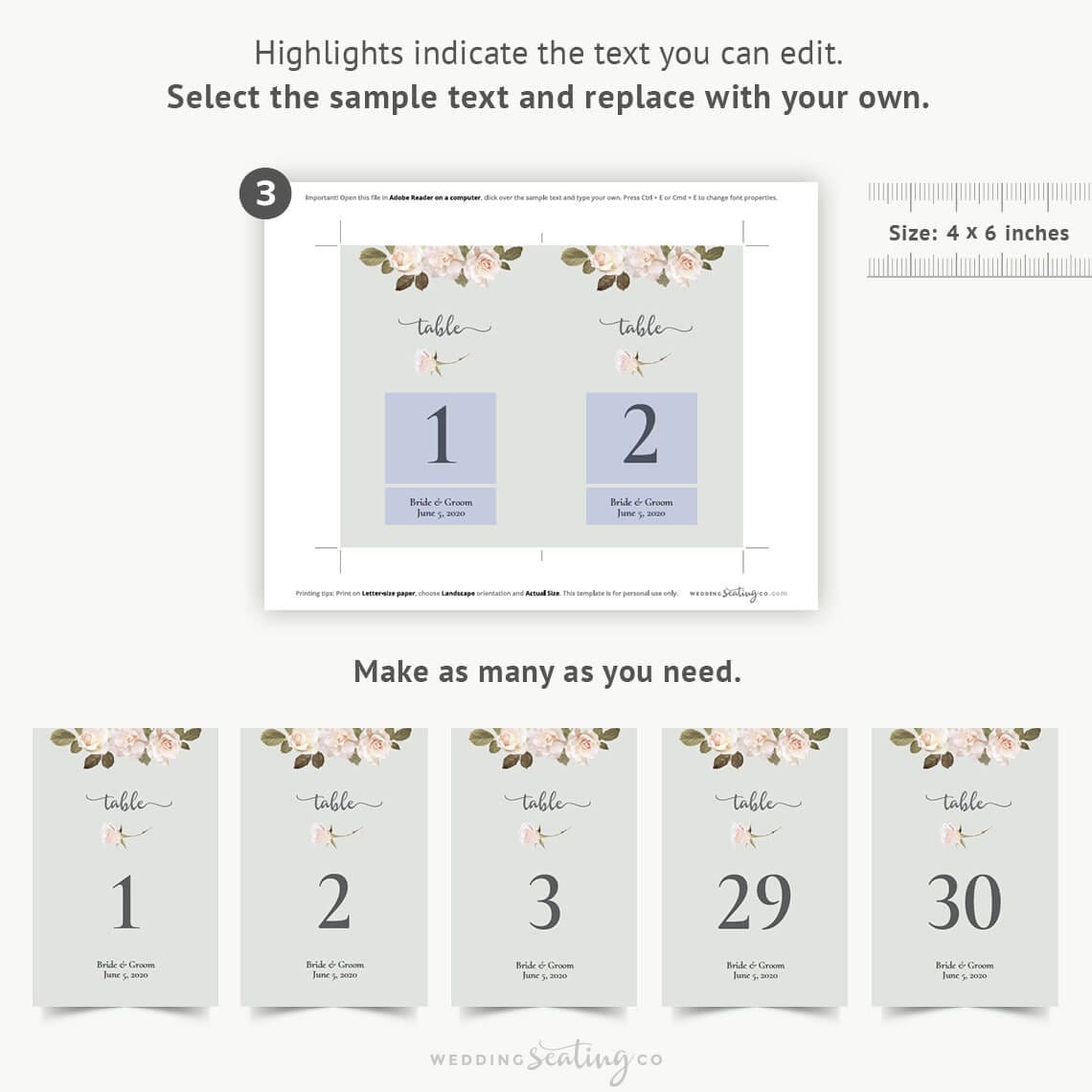 Table Name Cards Printable Templates Floral Wedding Neutral Pink