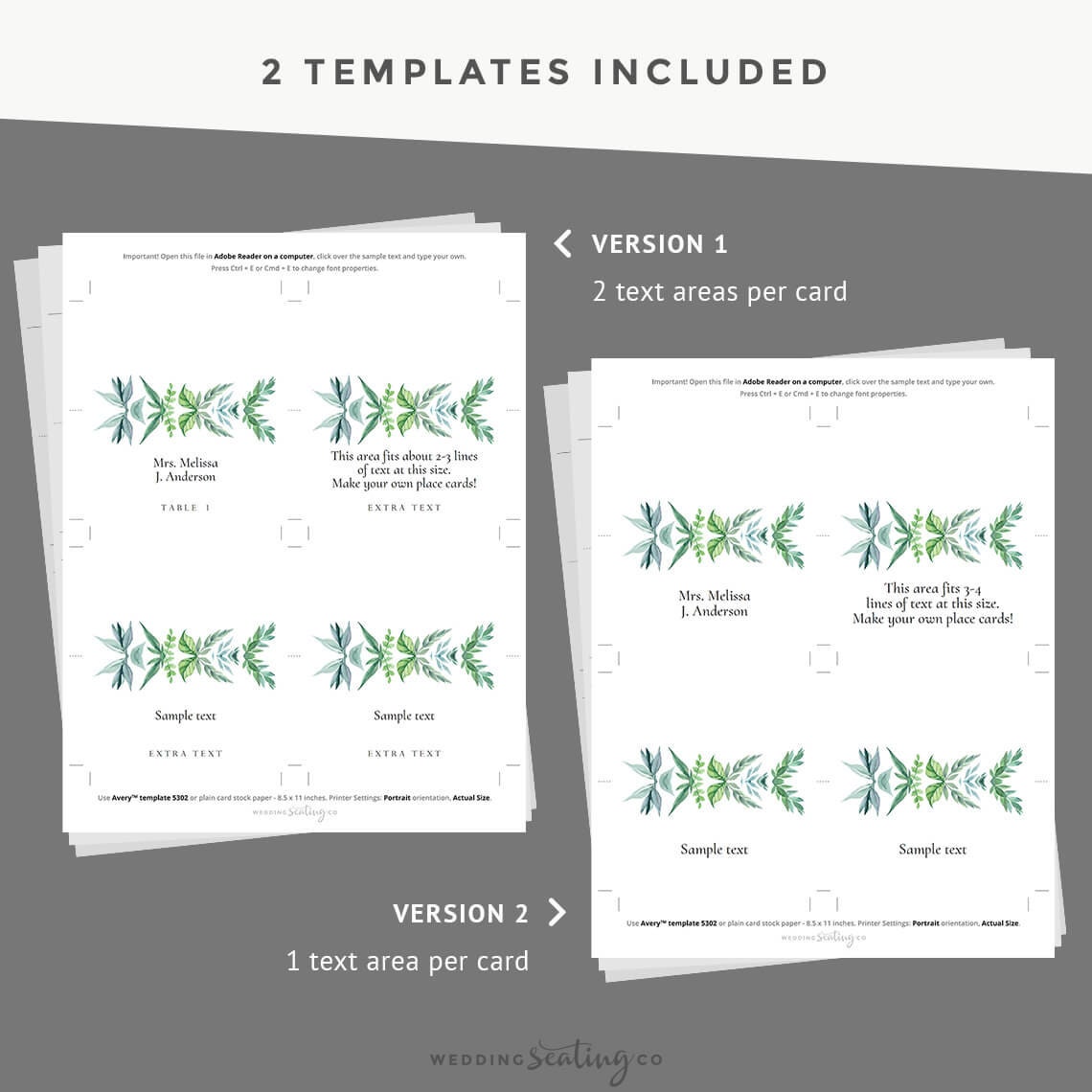 Folded Wedding Place Cards, Avery Tent Card Template, Leaves Botanical ...
