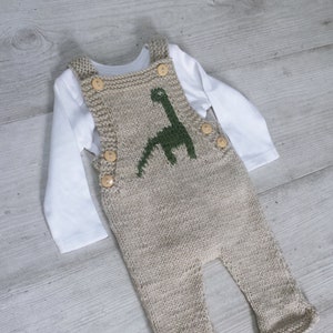 Knitted Dinosaur Dungaree , pdf knitting pattern, 0-3 yrs