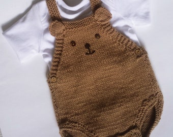 Baby Bear Knitted Romper, pdf knitting pattern, 0-2 years