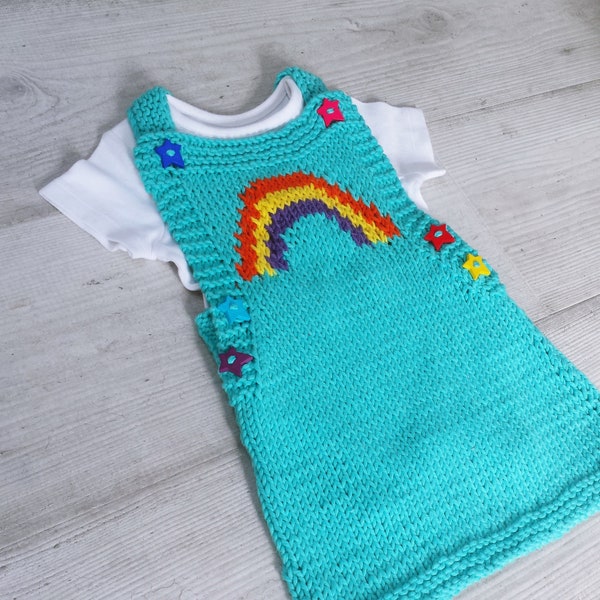 Baby Rainbow Knit Pinafore, pdf knitting pattern, 0-3 yrs
