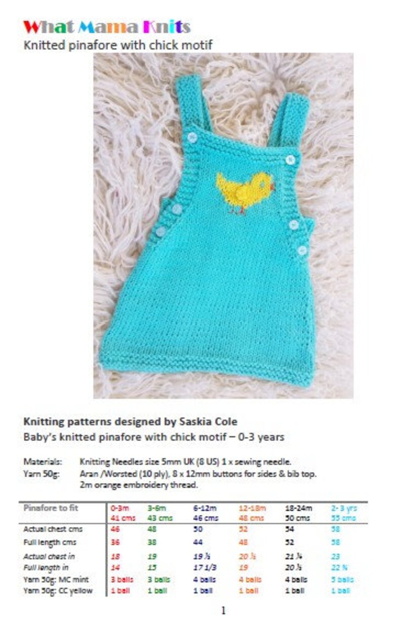 Baby Chick Aran Stickad Pinafore, pdf stickmönster, 0-3 år bild 8