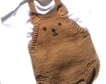 Baby Bear Knitted Romper, pdf knitting pattern, 0-2 years