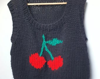 Chunky Cherry Knit Tank Top, PDF Knitting Pattern, sizes XS-XL