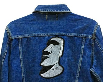 Large Stone Moai Large Iron on Patch by 24PlanetsStudio Jacket Patch