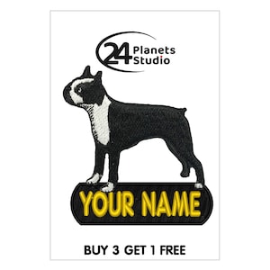 Boston Terrier &quot;Your Name&quot; Iron on Patch by 24PlanetsStudio Custom Text Personalized