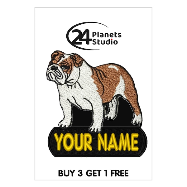 English Bulldog "Your Name" Iron on Patch by 24PlanetsStudio Custom Text Personalized