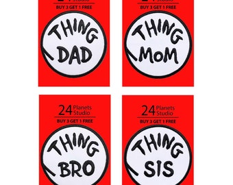 Iron on Patch - Thing DAD Thing MOM by 24PlanetsStudio (size 3.1 inches) Thing 1 Thing 2