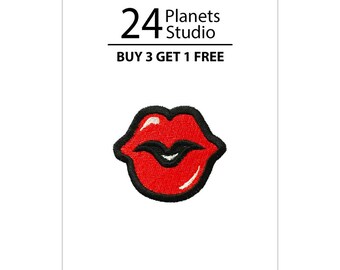 Small Red Lips Red Kiss Iron on Patch by 24PlanetsStudio
