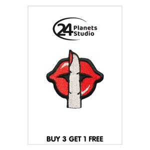 Small Shhh#101 Red Lips Red Kiss Iron on Patch by 24PlanetsStudio
