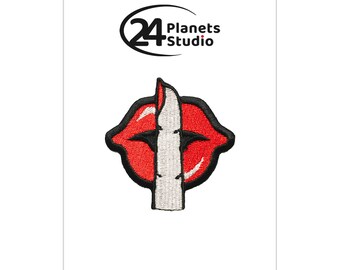 Small Shhh#101 Red Lips Red Kiss Iron on Patch by 24PlanetsStudio