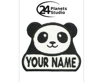 Panda "Your Name" Iron on Patch by 24PlanetsStudio Your Text Custom Made DIY Personalized