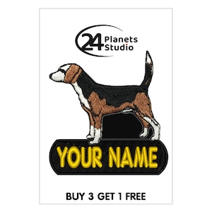 Beagle &quot;Your Name&quot; Iron on Patch by 24PlanetsStudio Custom Text Personalized