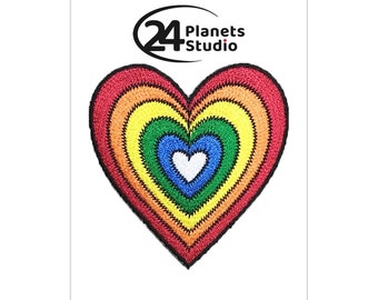 Rainbow Heart Love Iron on Patch by 24PlanetsStudio