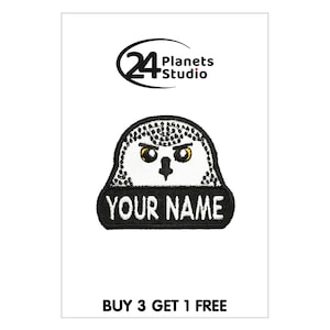 Small Snowy Owl &quot;Your Name&quot; Iron on Patch by 24PlanetsStudio
