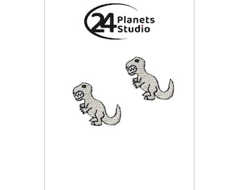 2 of mini T Rex Dinosaur Iron on Patches by 24PlanetsStudio