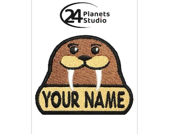 Walrus "Your Name" Iron on Patch by 24PlanetsStudio Your Text Custom Made DIY