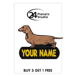 Dackel &quot;Ihr Name&quot; Aufnäher Aufbügler von 24PlanetsStudio Personalisierter Text