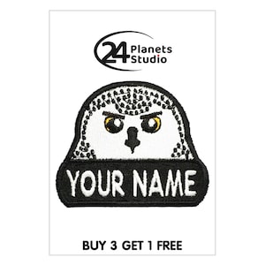 Snowy Owl &quot;Your Name&quot; Iron on Patch by 24PlanetsStudio Your Text Custom Made DIY