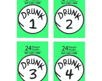 Iron on Patch - Drunk 1 Drunk 2 by 24PlanetsStudio (size 3.1 inches)