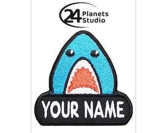 Shark "Your Name" Iron on Patch by 24PlanetsStudio Your Text Custom Made DIY Personalized