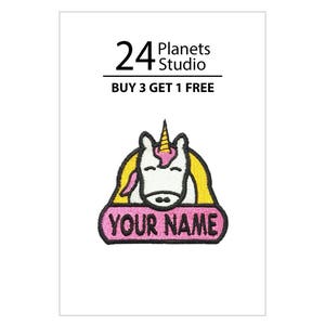 Small Unicorn "Your Name" Iron on Patch by 24PlanetsStudio
