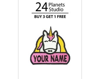 Small Unicorn "Your Name" Iron on Patch by 24PlanetsStudio