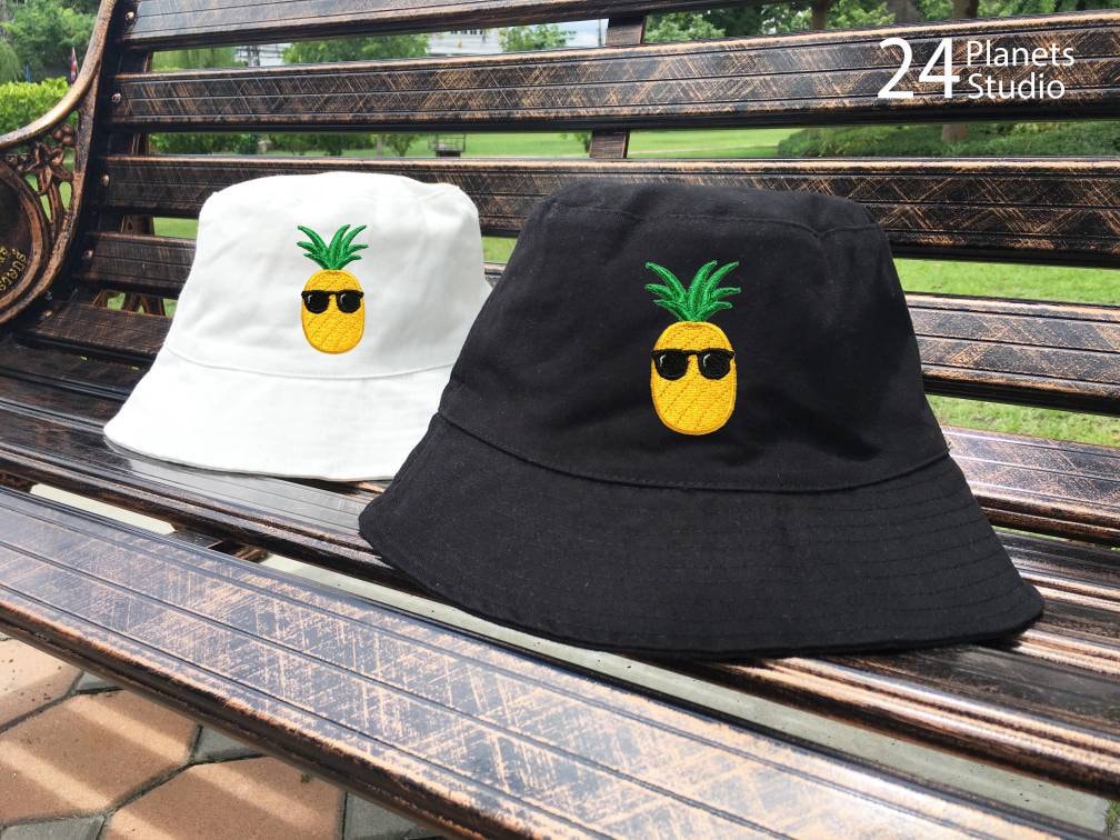 Pineapple With Sunglaesses Embroidered Bucket Hat by