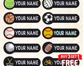 Personalized Sports Name Patch, Custom Embroidered Iron On Patch, Kids Backpack Name Tag, Tennis Soccer Basketball Baseball Volleyball Golf