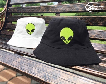 Alien Head Embroidered Bucket Hat by 24PlanetsStudio