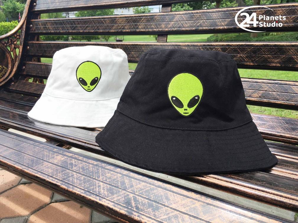 Alien Head Embroidered Bucket Hat by 24planetsstudio