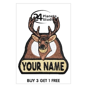 Deer &quot;Your Name&quot; Iron on Patch by 24PlanetsStudio Your Text Custom Made DIY Personalized
