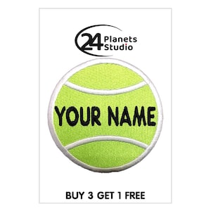 Grüner Tennisball, individueller, personalisierter Aufnäher zum Aufbügeln von 24PlanetsStudio. Ihr Text wird individuell zum Selbermachen angefertigt