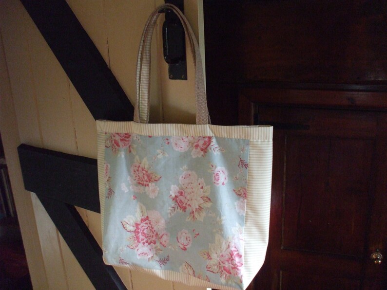 floral cotton tote bag Pretty duck egg