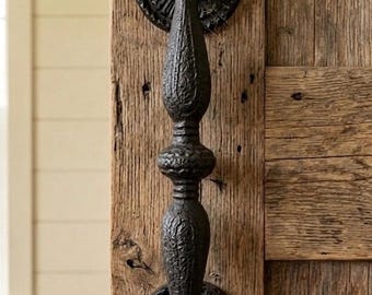 Large Heavy Duty Brown Cast Iron Barn Door Handle 9 1/4”, Ornate Antique Style Gate Pull
