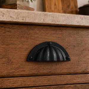Black Cast Iron Cup Pull 4”, Antique Style Shell Bin Pull, Rustic Farmhouse Drawer Handle