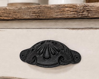 Black Cast Iron Cup Pull / Bin Pull 4 1/2”, Vintage Style Drawer Pull, Farmhouse Cabinet Handle