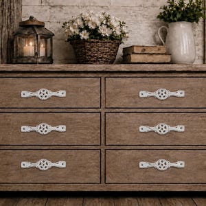 Set of 6 White Cast Iron Star Handles 6.25” Long, Shabby Chic Farmhouse Drawer Pulls Bulk Set, Cottage Cabinet Hardware