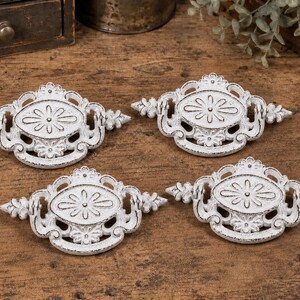 Ensemble de 4 poignées de tiroir ovales de style antique en fonte blanche vieillie, 18 cm (7 pouces), pour commode de style campagnard.