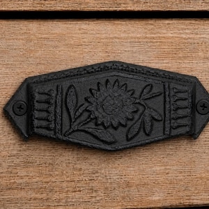 Schwarzer gusseiserner Blumenbechergriff, 10 cm (4 Zoll), rustikaler Schubladengriff, Schrankgriff im Landhausstil