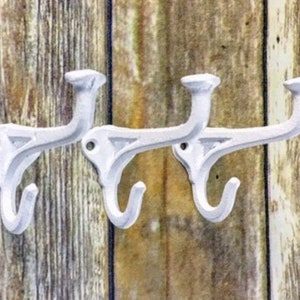 3 coat hooks wall hooks hat hook wall decor wall hook coat hook key holder laundry room decor antique rustic cast iron vintage WHITE HOOKS