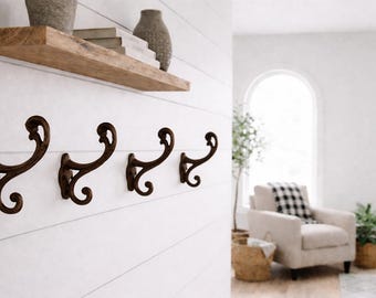 4 rustykalne żeliwne wieszaki ścienne, żeliwne wieszaki na ubrania, rustykalne wieszaki ścienne w stylu farmhouse, wieszaki na ręczniki, 4,75-calowe wytrzymałe haki do przedpokoju