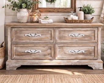Zestaw 4 białych żeliwnych uchwytów do szuflad, 6,25”, uchwyty do szafek w stylu rustykalnym Shabby Chic, odległość między środkami 3,25”, w zestawie śruby