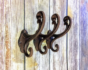 6 rustic coat hooks wall hooks antique hooks vintage hook wall hook coat rack bathroom decor rustic decor farmhouse wall decor cast iron