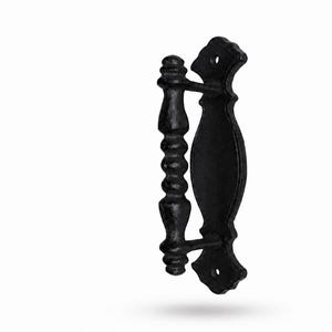 Svart gjutjärnshandtag för ladugårdsdörr 23 cm långt, kraftigt elegant rustikt grindhandtag, bondgårdsdörrhandtag